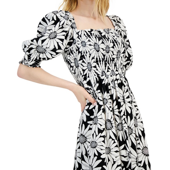 INC International Concepts Women’s Black & White Sunflower Midi Dress XS - Picture 2 of 6